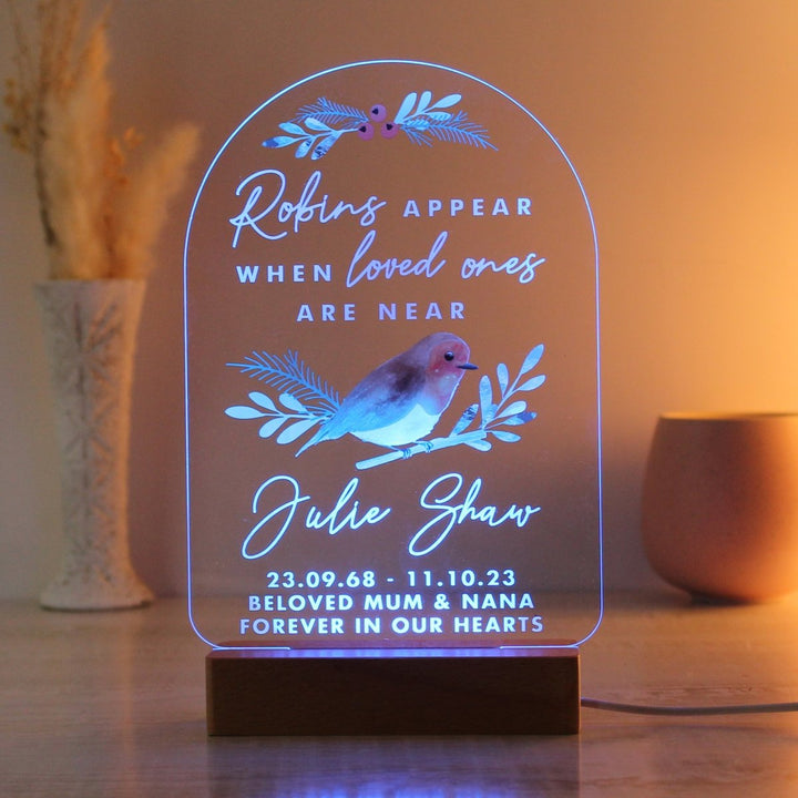 Personalised Robins Appear Wooden Based LED Light - Personalised LED Lights & Candles