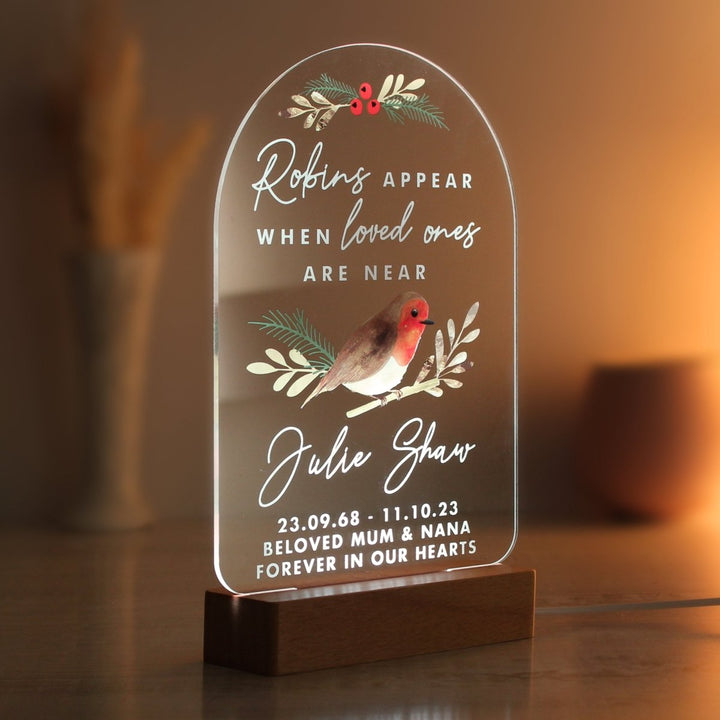 Personalised Robins Appear Wooden Based LED Light - Personalised LED Lights & Candles