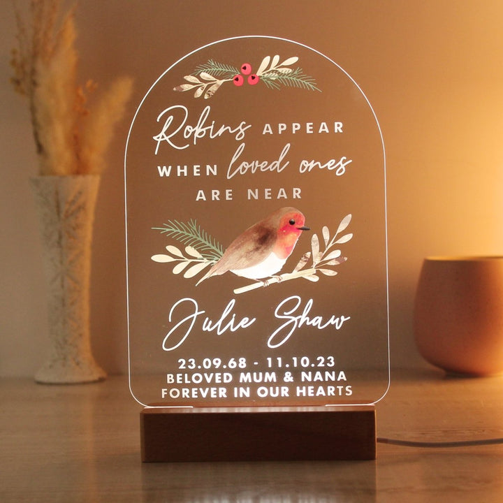 Personalised Robins Appear Wooden Based LED Light - Personalised LED Lights & Candles