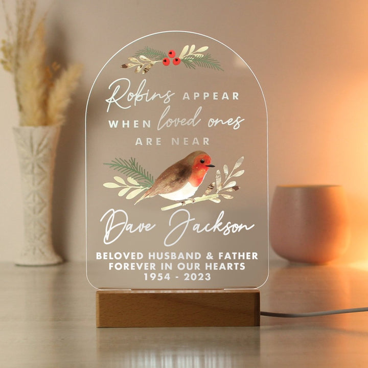 Personalised Robins Appear Wooden Based LED Light - Personalised LED Lights & Candles