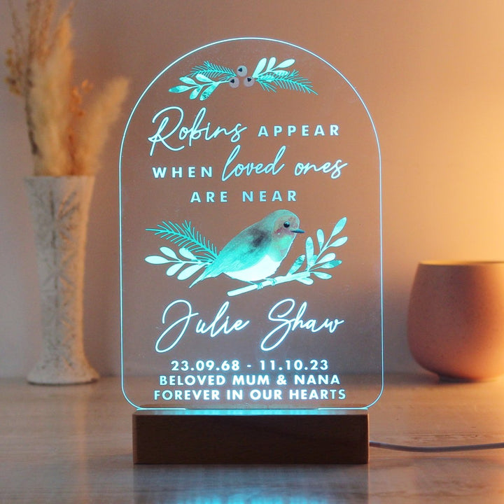 Personalised Robins Appear Wooden Based LED Light - Personalised LED Lights & Candles