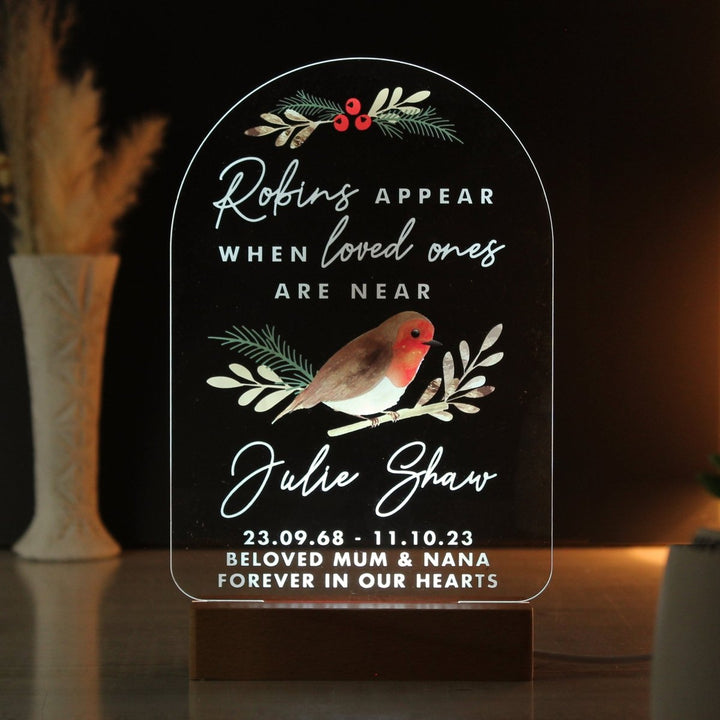 Personalised Robins Appear Wooden Based LED Light - Personalised LED Lights & Candles