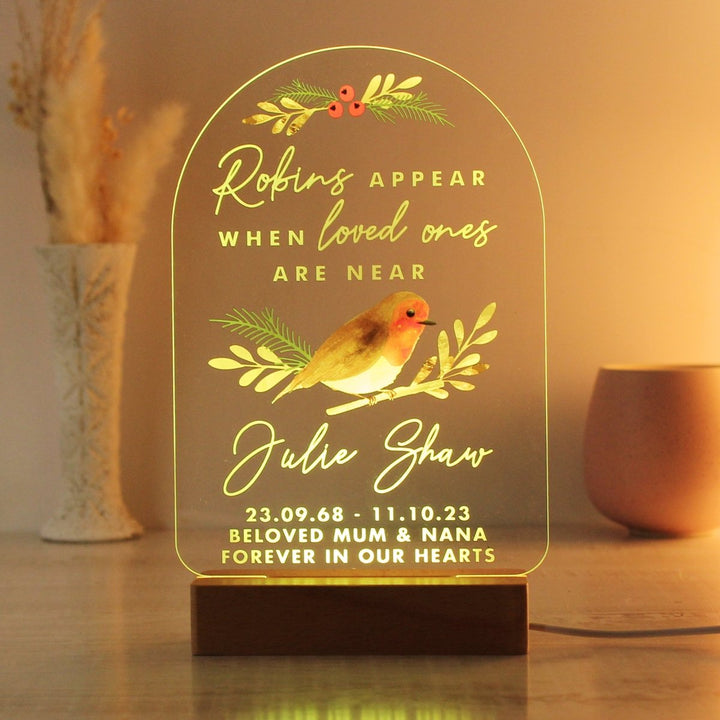 Personalised Robins Appear Wooden Based LED Light - Personalised LED Lights & Candles