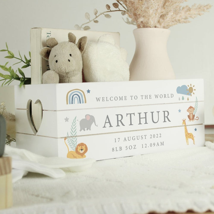 Buy Personalised Safari Animals White Wooden Crate from £13.99 - Gifts ...