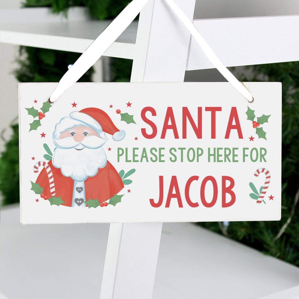 Buy Personalised Santa Stop Here Wooden Sign from £8.99 - Gifts Finder