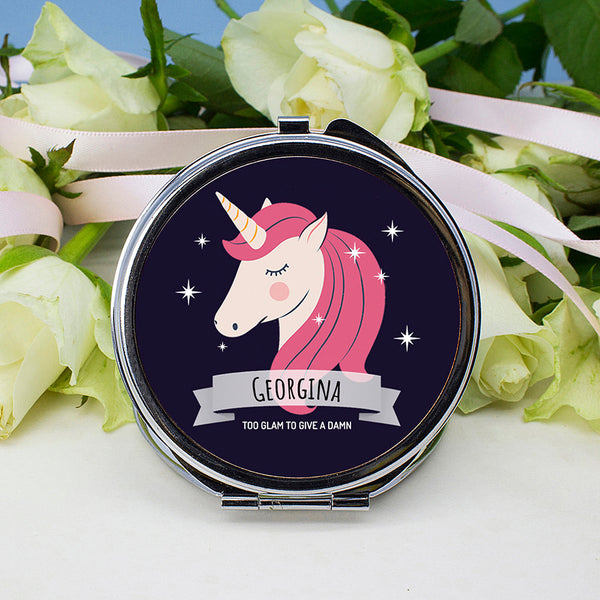 Personalised Sparkle Squad Round Navy Compact Mirror