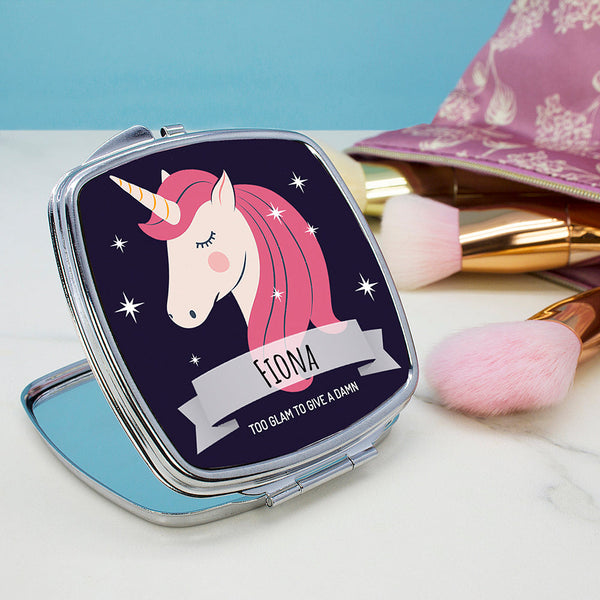 Personalised Sparkle Squad Square Navy Compact Mirror