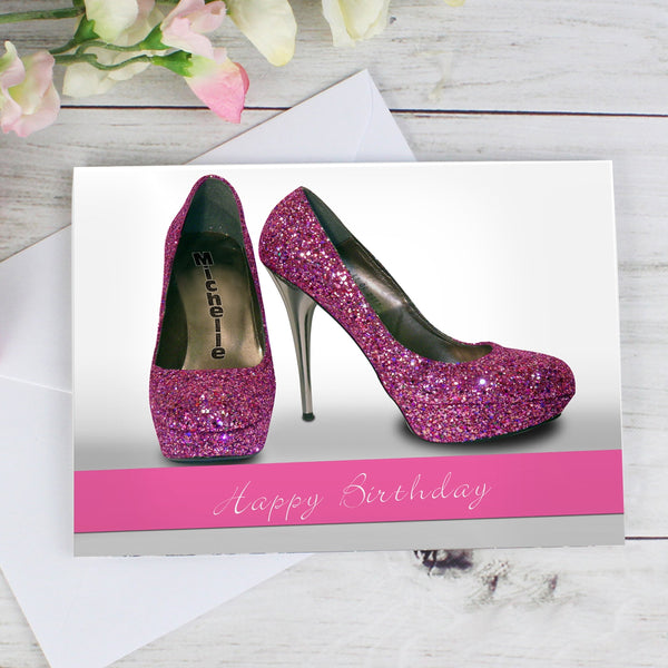 Personalised Sparkly Pink Shoes Card