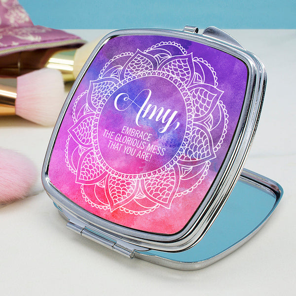 Personalised Spirited Square Compact Mirror
