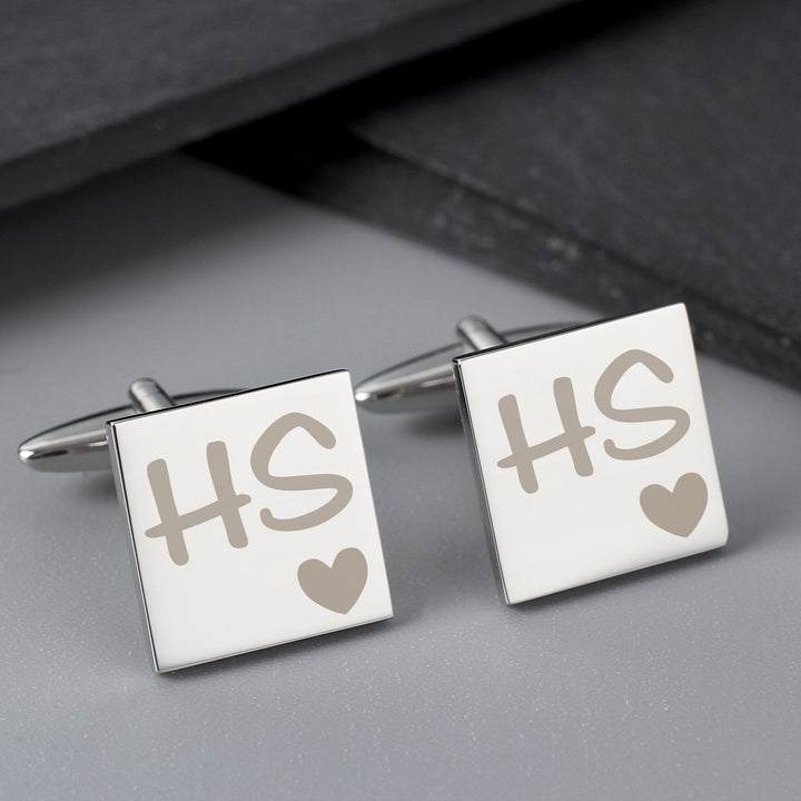 Personalised Square Cufflinks Initials & Heart