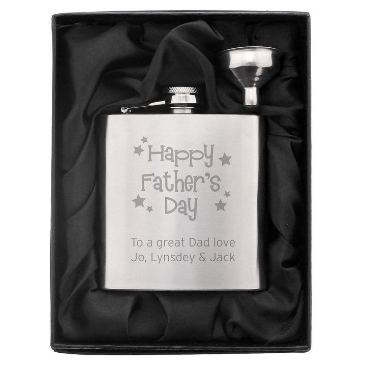 Personalised Stainless Steel Happy Father's Day Stars Hip Flask