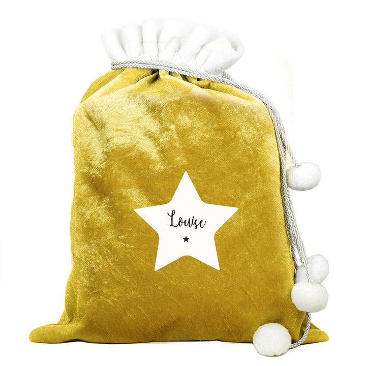 Personalised Star Luxury Pom Pom Gold Children's Christmas Sack