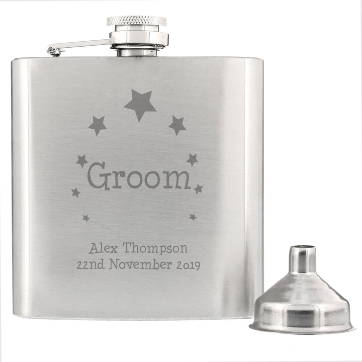 Personalised Stars Groom Hip Flask