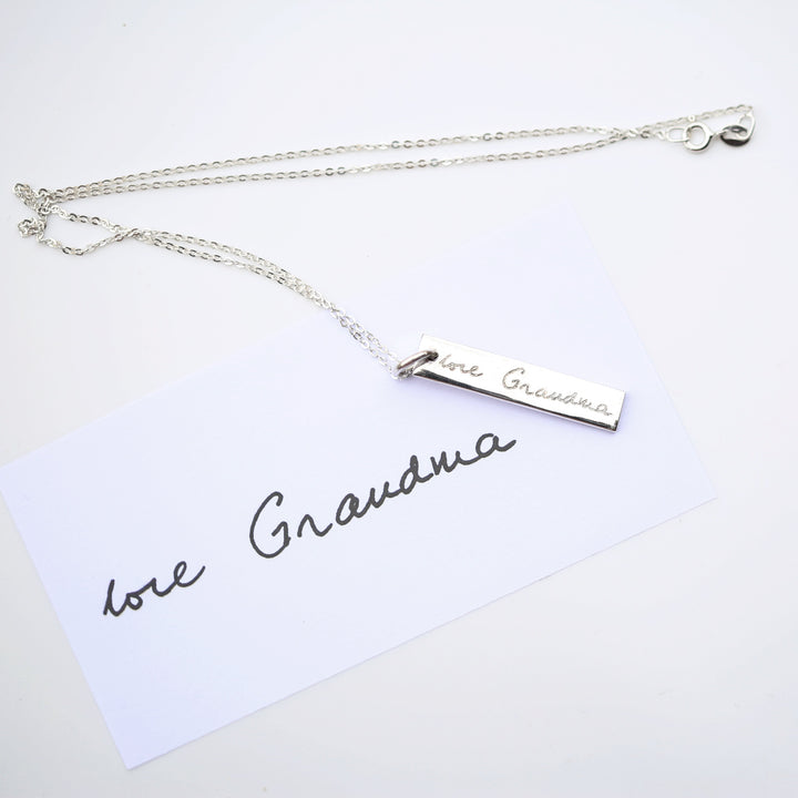 Personalised Sterling Silver Bar Necklace - Actual Handwriting