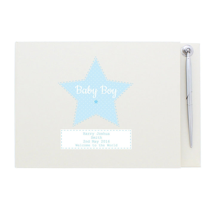 Personalised Stitch & Dot Baby Boy Hardback Guest Book & Pen
