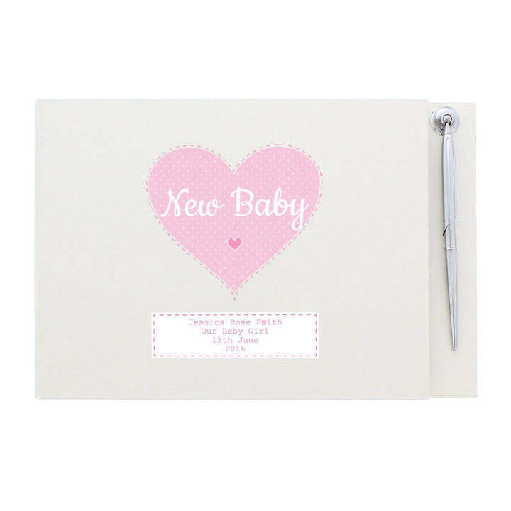 Personalised Stitch & Dot Baby Girl Hardback Guest Book & Pen