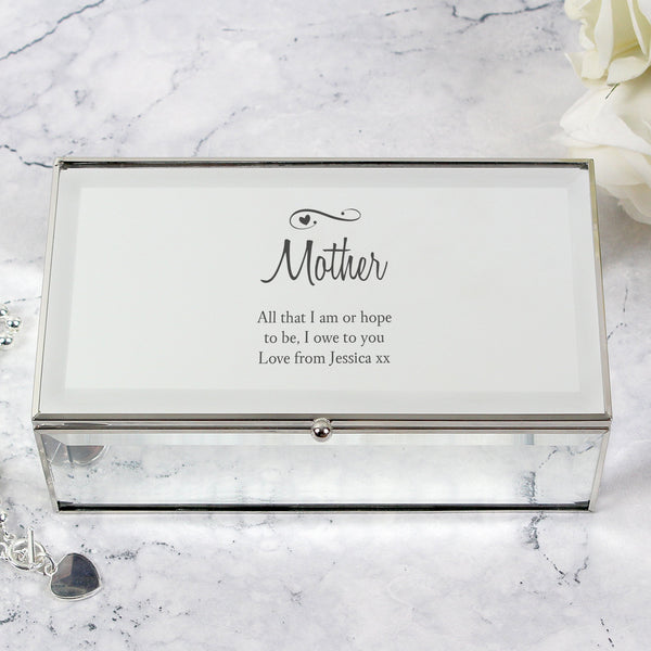 Personalised Swirls & Hearts Mirrored Jewellery Box