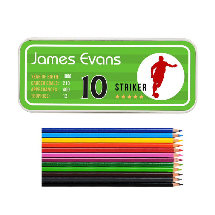 Personalised Team Player Pencil Tin with Pencil Crayons