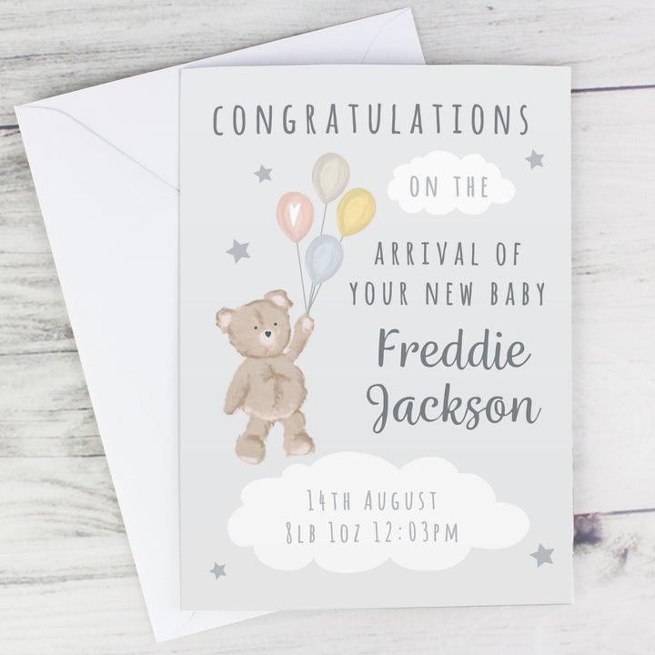 Personalised Teddy & Balloons Card