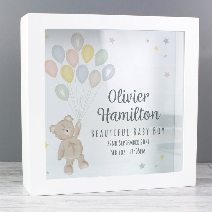 Personalised Teddy & Balloons Money Funds Savings Box