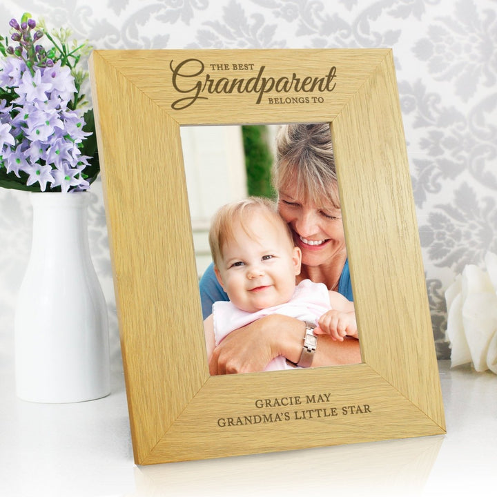 Personalised "The Best Grandparent" 4x6 Oak Finish Photo Frame
