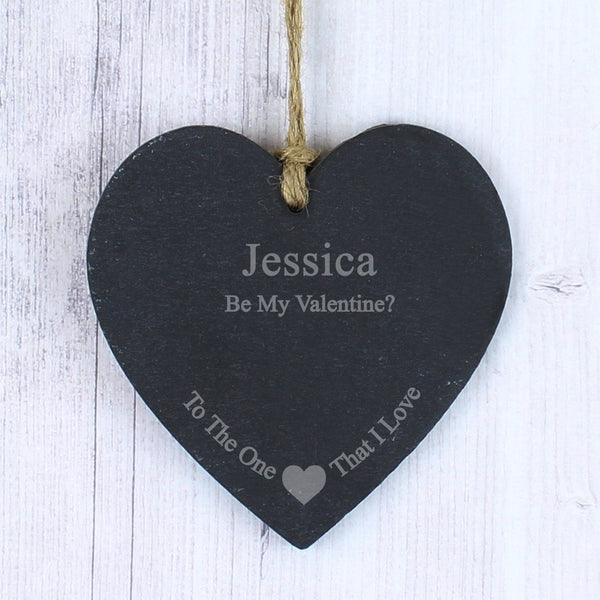 Personalised The One I Love Slate Heart Decoration