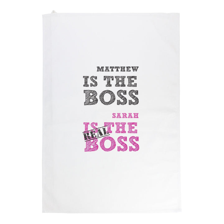 Personalised The Real Boss White Tea Towel