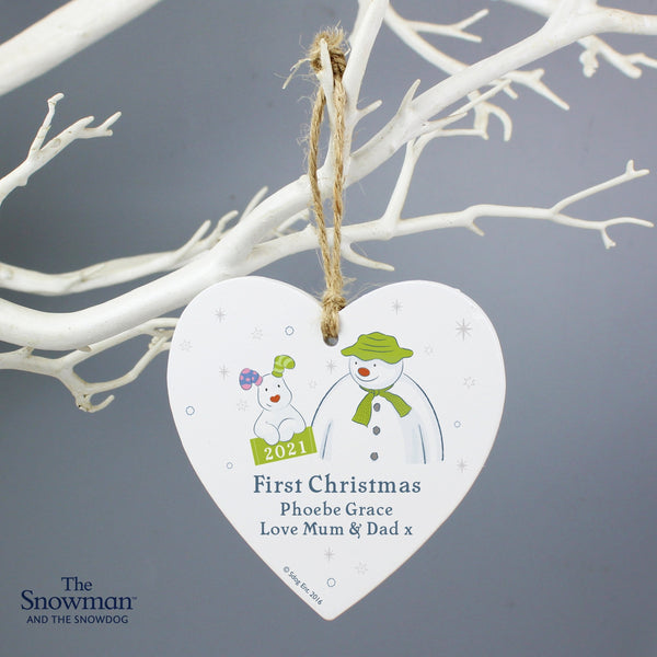 Personalised The Snowman and the Snowdog My 1st Christmas Heart Decoration