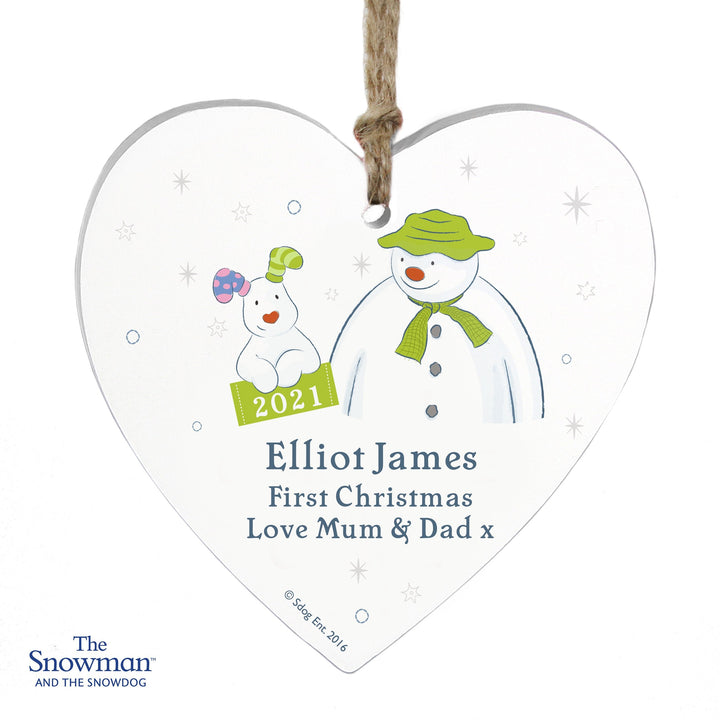 Personalised The Snowman and the Snowdog My 1st Christmas Heart Decoration