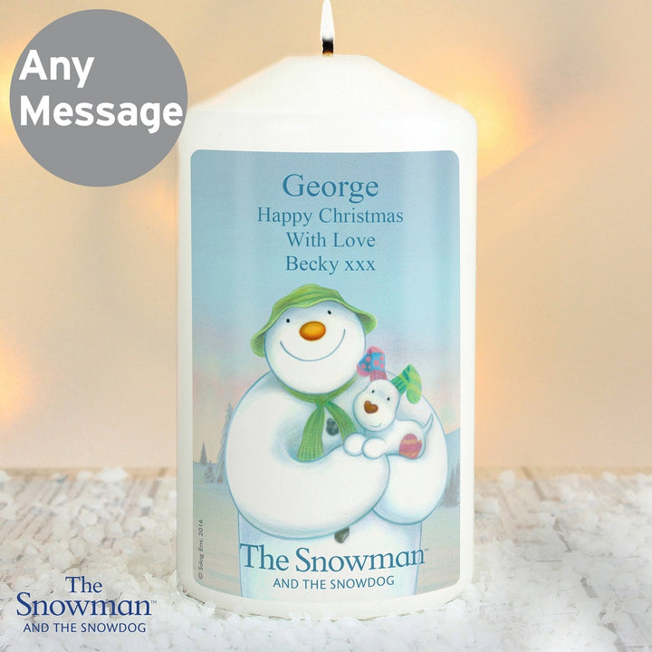 Personalised The Snowman and the Snowdog Pillar Candle