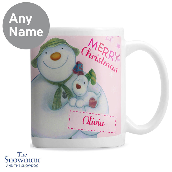 Personalised The Snowman and the Snowdog Pink Mug