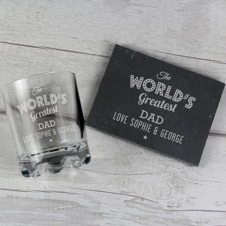 Personalised "The Worlds Greatest" Whisky Tumbler & Slate Coaster Set