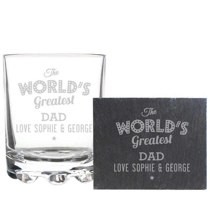 Personalised "The Worlds Greatest" Whisky Tumbler & Slate Coaster Set