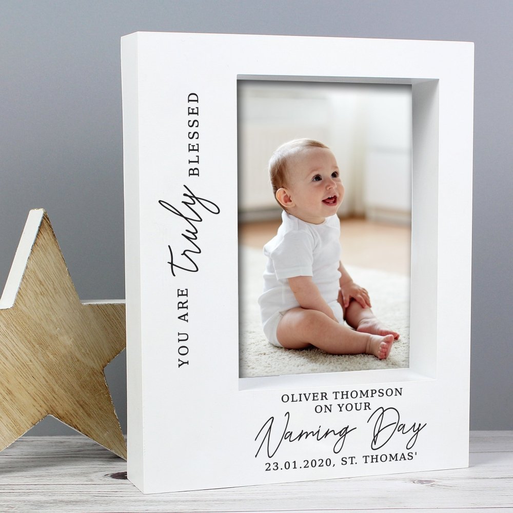 Buy Personalised 'truly Blessed' Naming Day 5x7 Inch Box Photo Frame ...