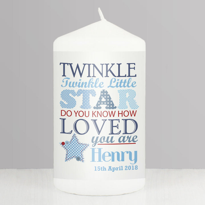 Personalised Twinkle Boys Pillar Candle