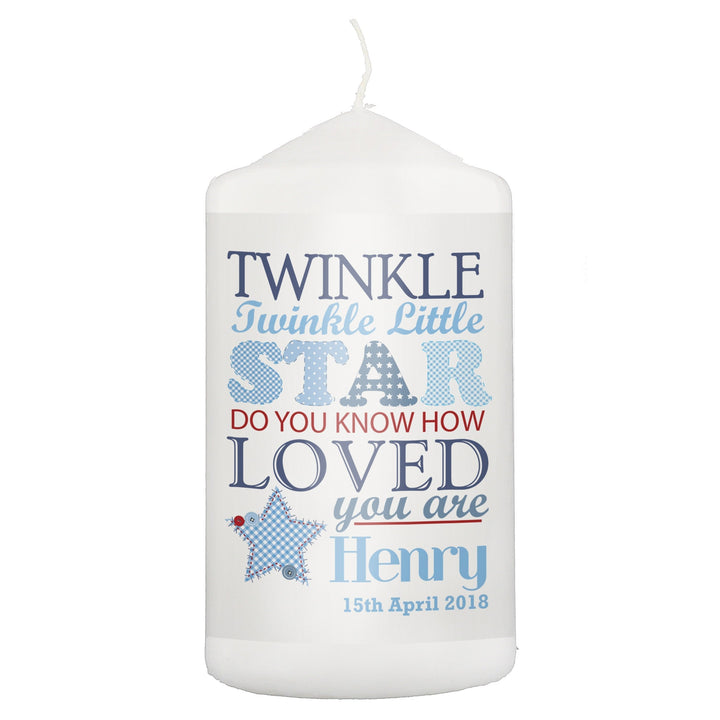 Personalised Twinkle Boys Pillar Candle