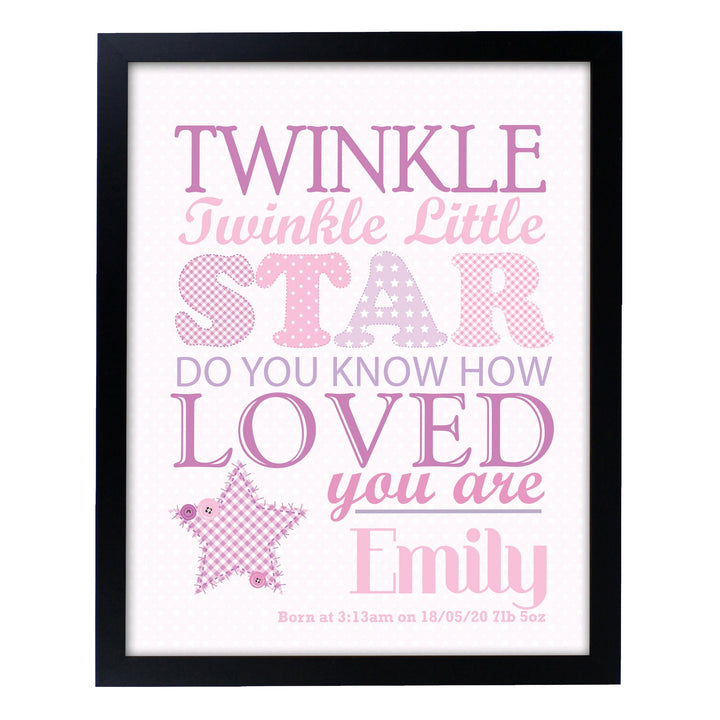 Personalised Twinkle Girls Black Framed Print