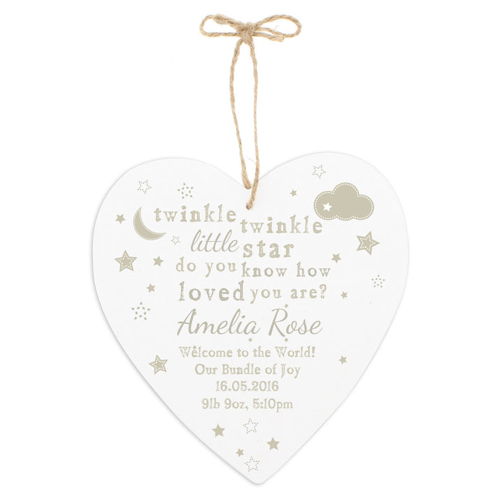 Personalised Twinkle Twinkle Large Wooden Heart Decoration