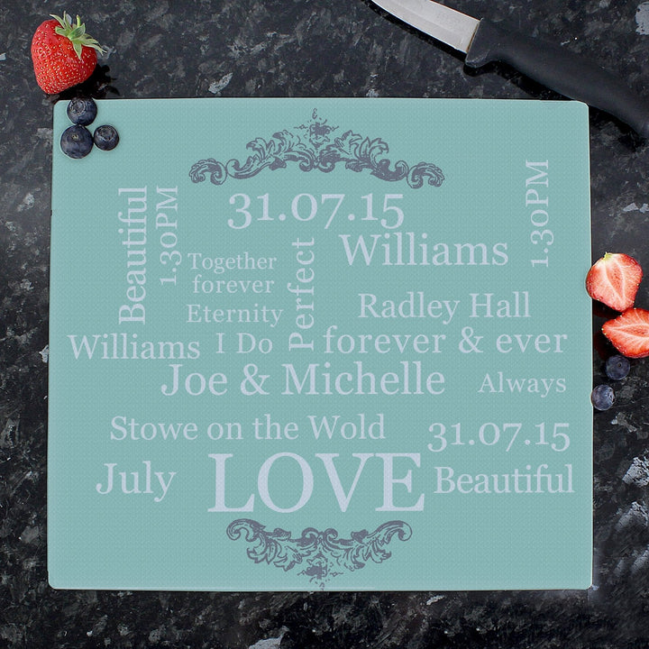Personalised Typography Glass Chopping Board/Worktop Saver