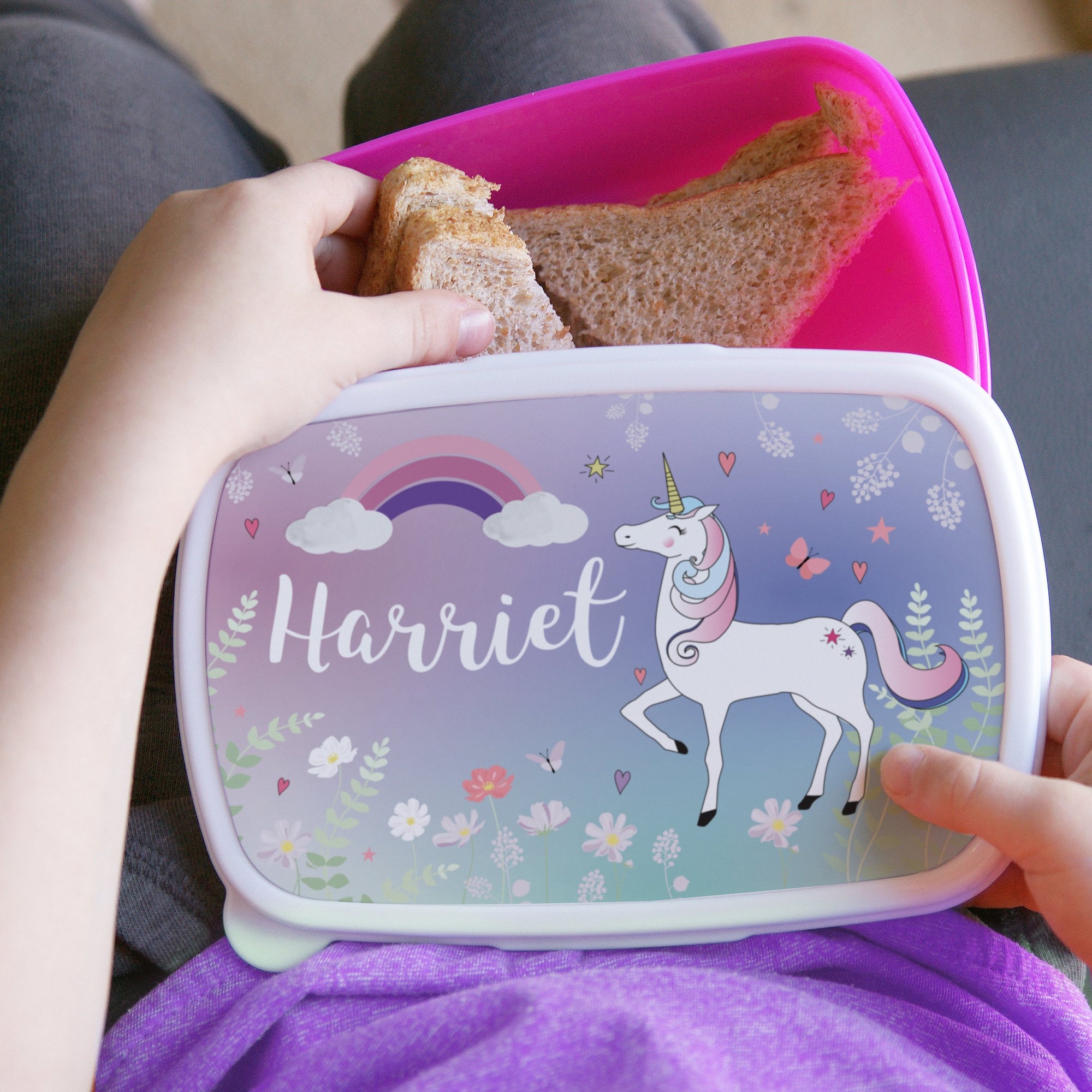 Personalised Unicorn Name Only Pink Lunch Box