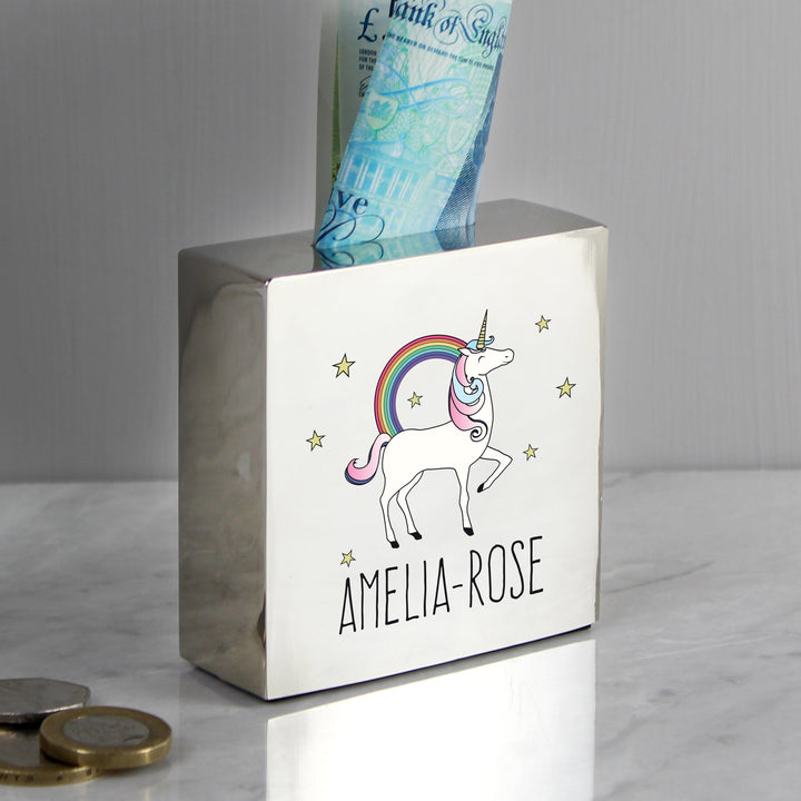 Personalised Unicorn Square Money Box