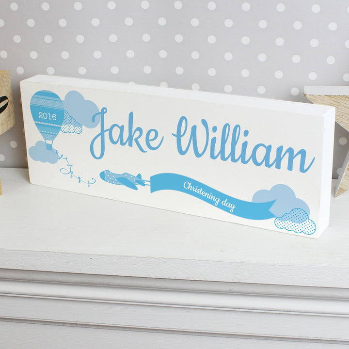 Personalised Up & Away Baby Boy Wooden Block Sign