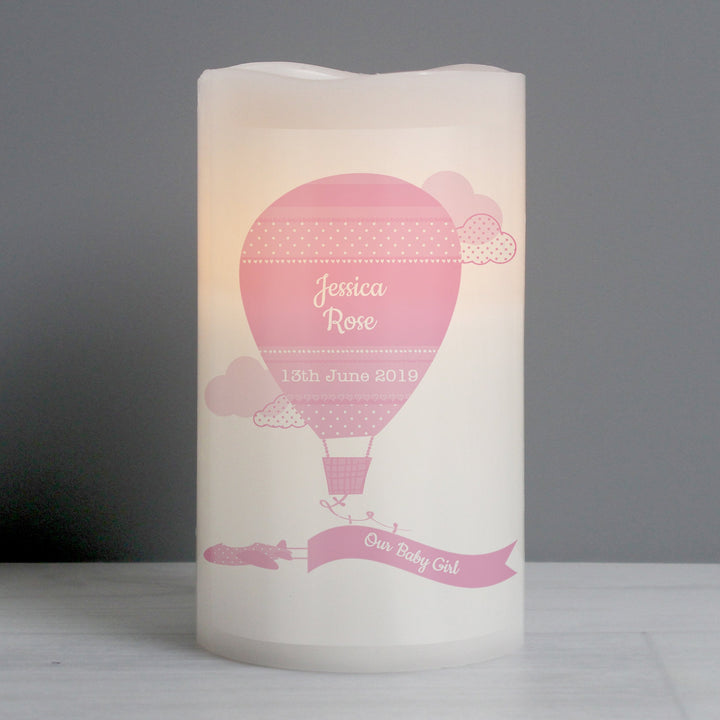Personalised Up & Away Baby Girl Nightlight LED Candle