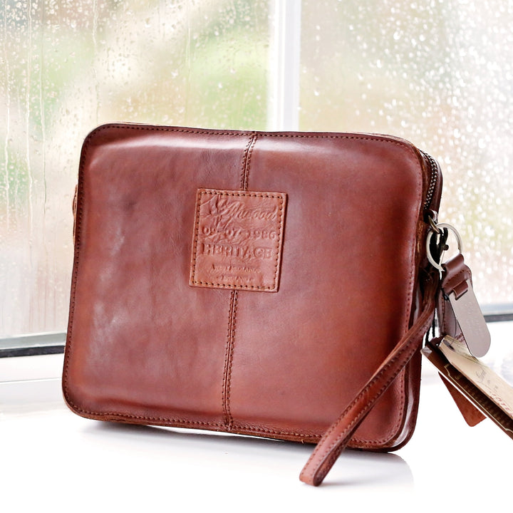 Personalised Vintage Leather Tablet Bag With Name Tag