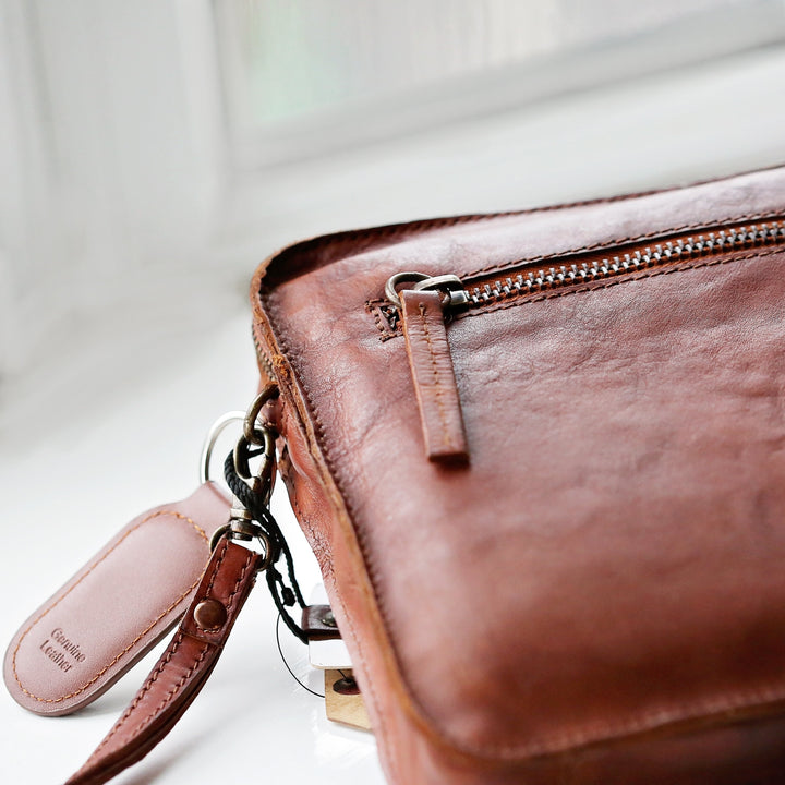 Personalised Vintage Leather Tablet Bag With Name Tag