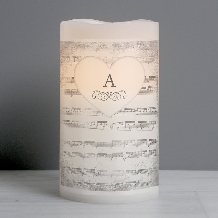 Personalised Vintage Music Manuscript LED Candle