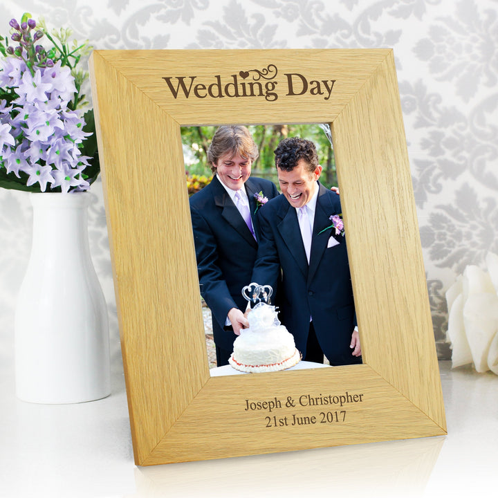 Personalised Wedding Day 4x6 Oak Finish Photo Frame