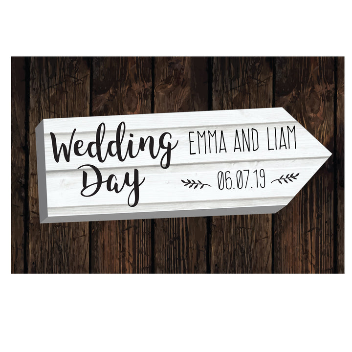 Personalised Wedding Day White Arrow Metal Sign