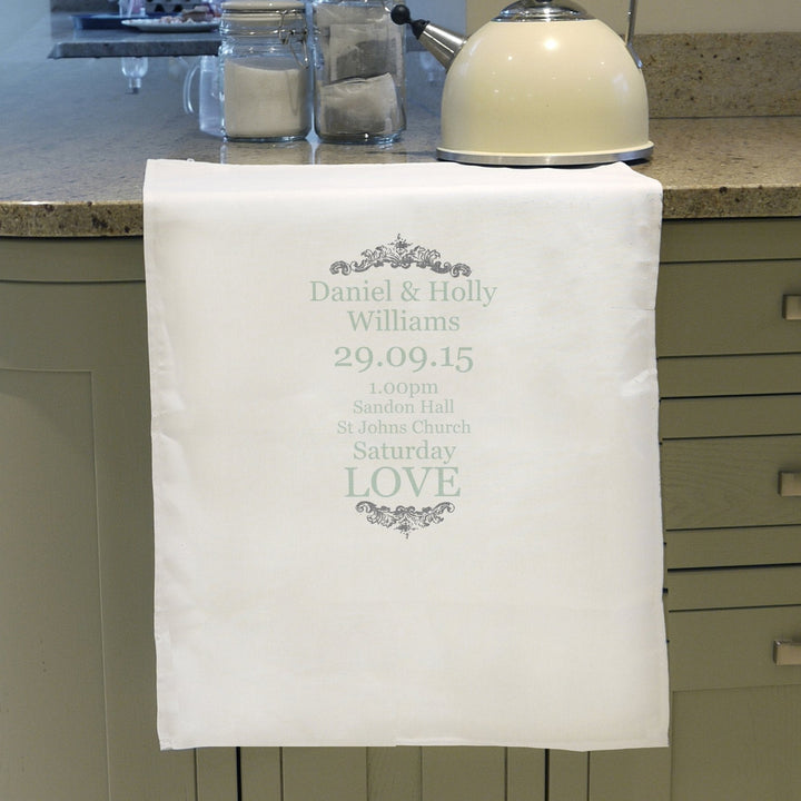 Personalised Wedding Typography White Tea Towel