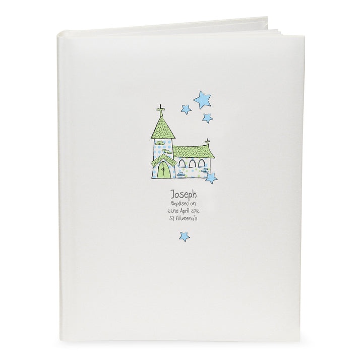 Personalised Whimsical Church Blue Traditional Album